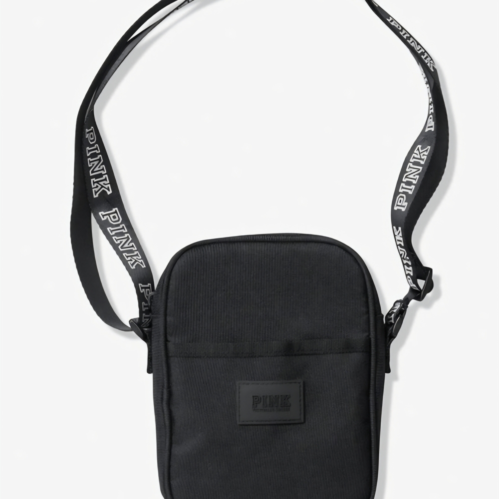 PINK Victoria's Secret Black Crossbody Bag with Logo Strap